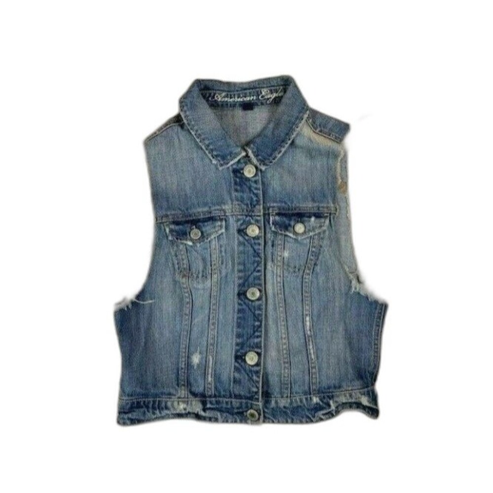 American Eagle Size Medium Womens Vest Medium Wash Light Distressing